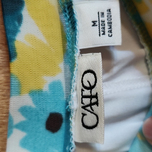 Y2K Vintage Cato Fairycore High-Low Skirt Yellow Aqua Floral Sheer Lined Size M - Picture 10 of 11